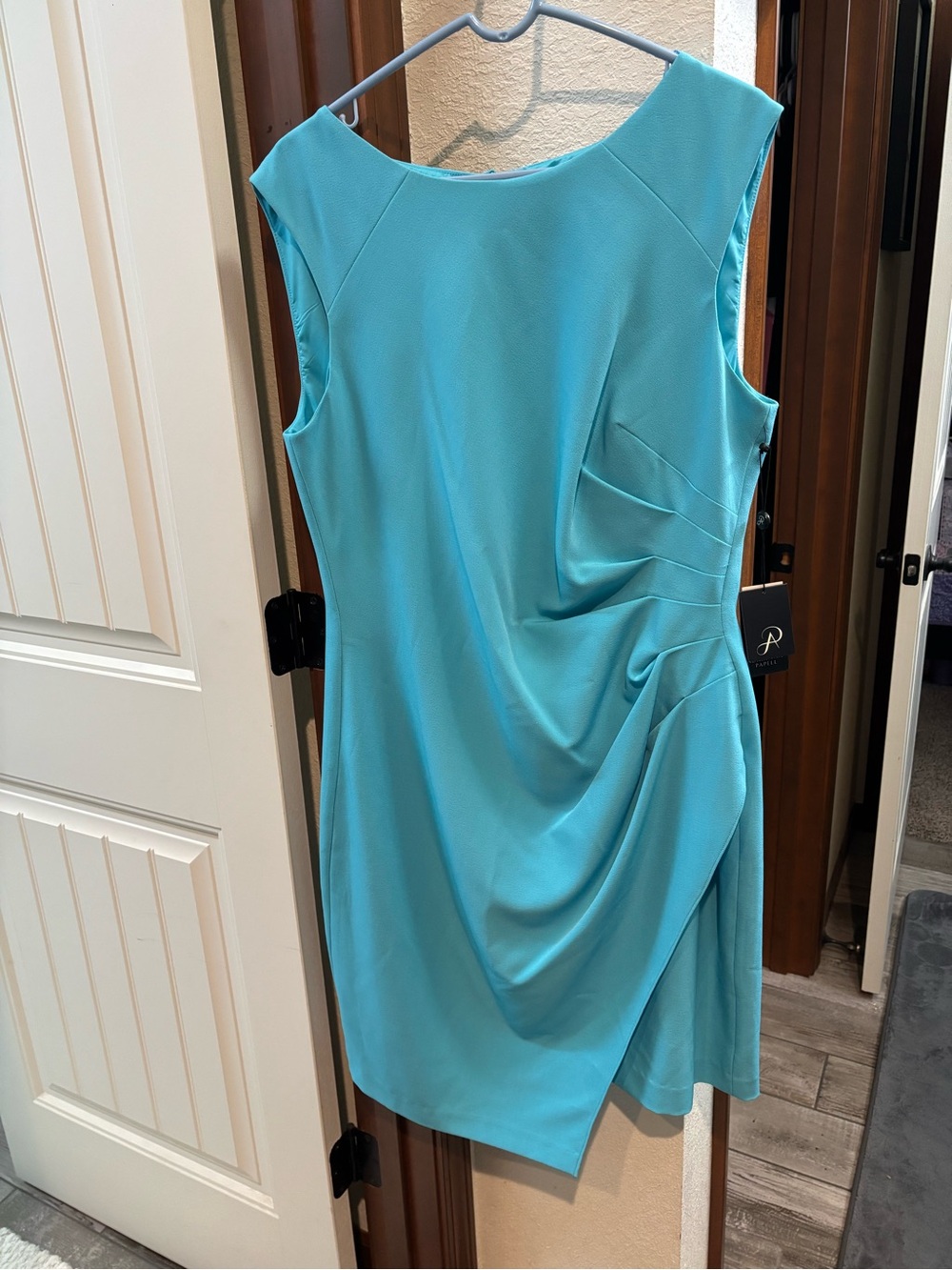 Adrianna Papell Turquoise Sleeveless Midi Dress with Side Draping